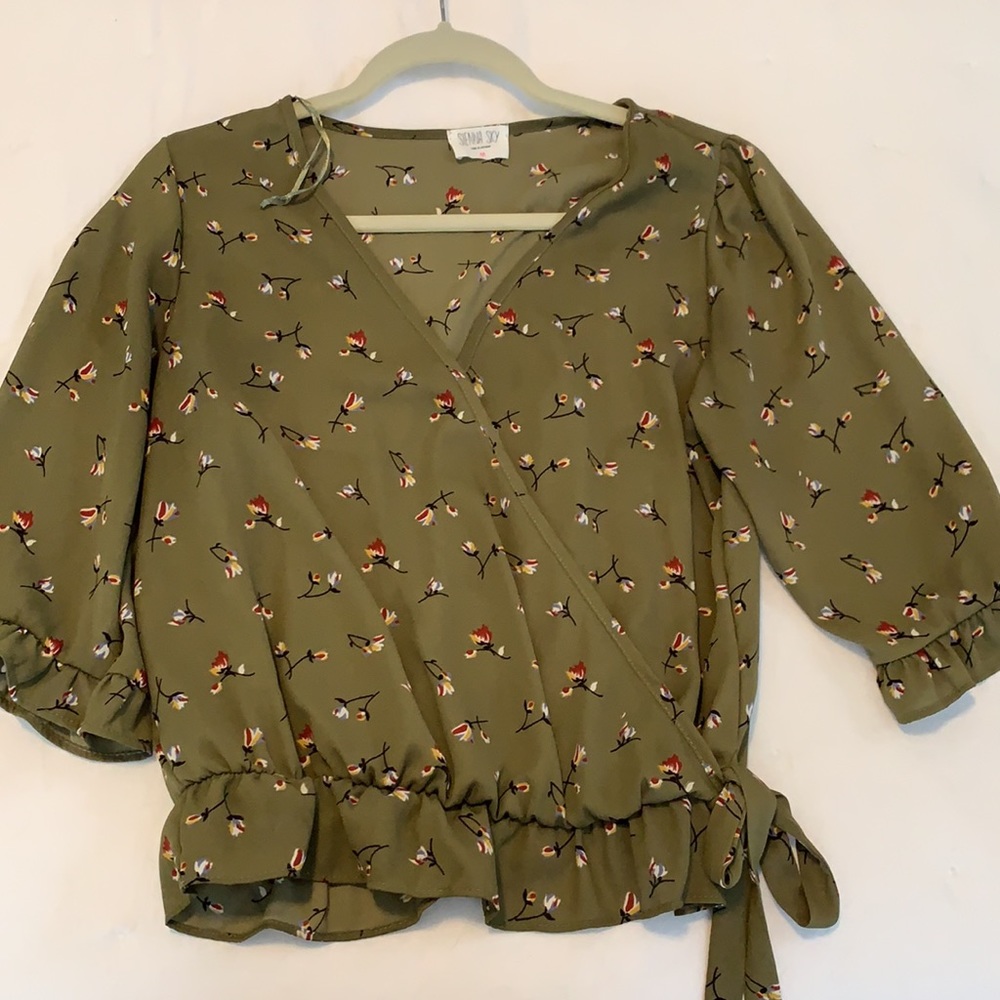 Olive green floral blouse